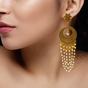Gold-Plated Bahubali Style Pearl Jhumka Earrings